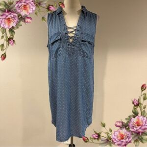 SO Blue‎ Polka Dot Lace-Up Sleeveless Dress size medium